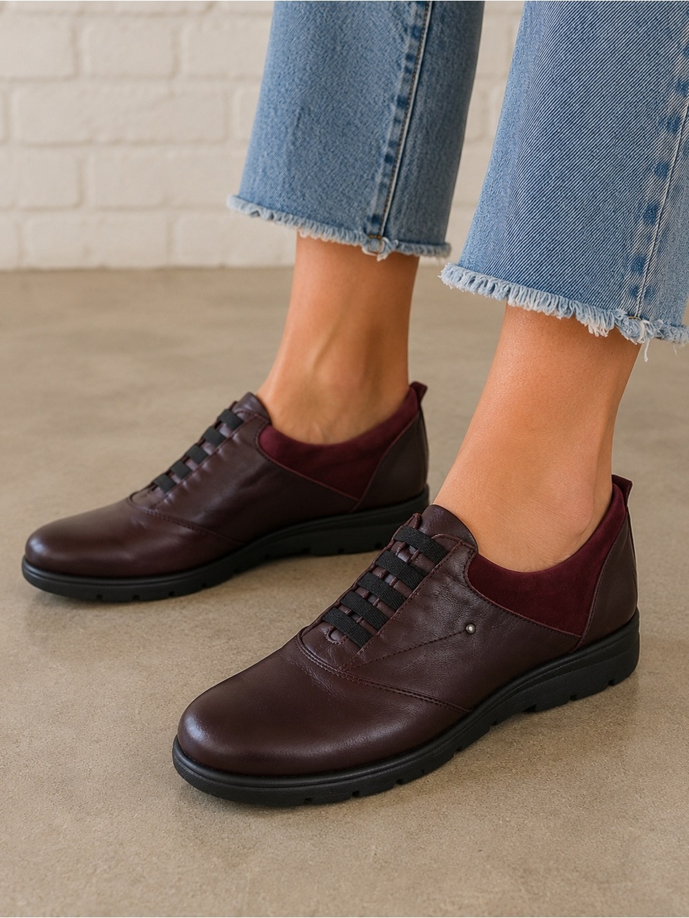 Spring Step Burgundy Leather Comfort Shoes Women’s EU 37 Slip-On Elastic Lace